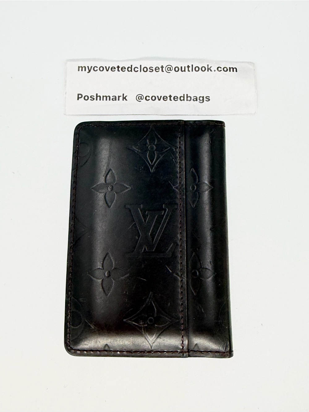 Louis Vuitton Matte Embossed Monogram Graphite Leather Card Holder w/Entrupy COA - Picture 3 of 16